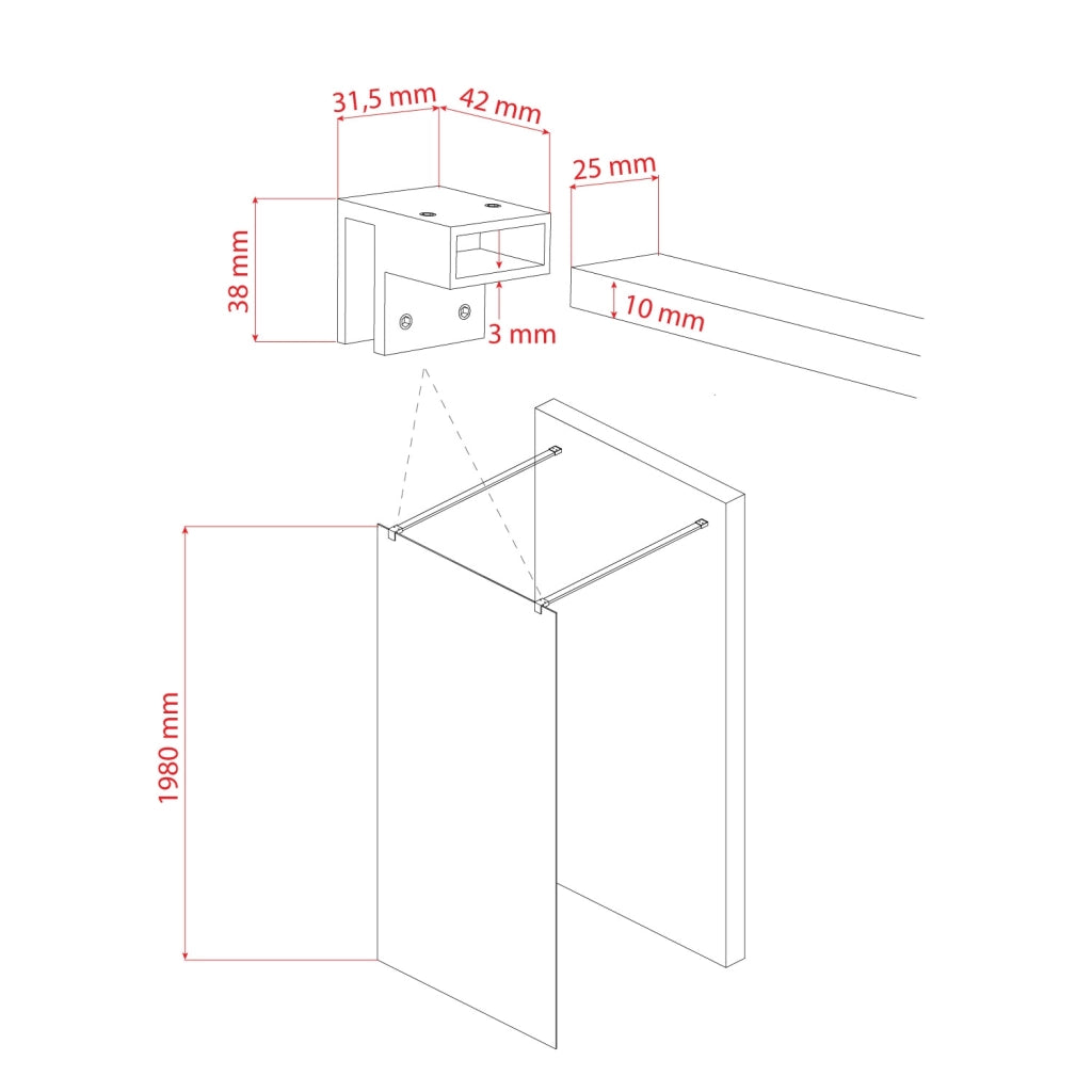 Parete doccia 70 CM 198 CM in vetro trasparente 8 MM mod. Walk in Black Free