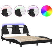 Letto matrimoniale | Letto per adulti | Giroletto Viana con LED senza Materasso Nero e Bianco 160x200 cm