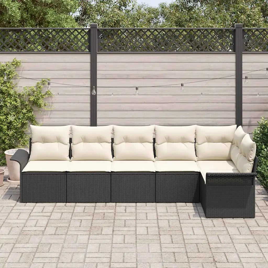 Set Divano da Giardino con cuscino 6 pcs Nero polyrattan