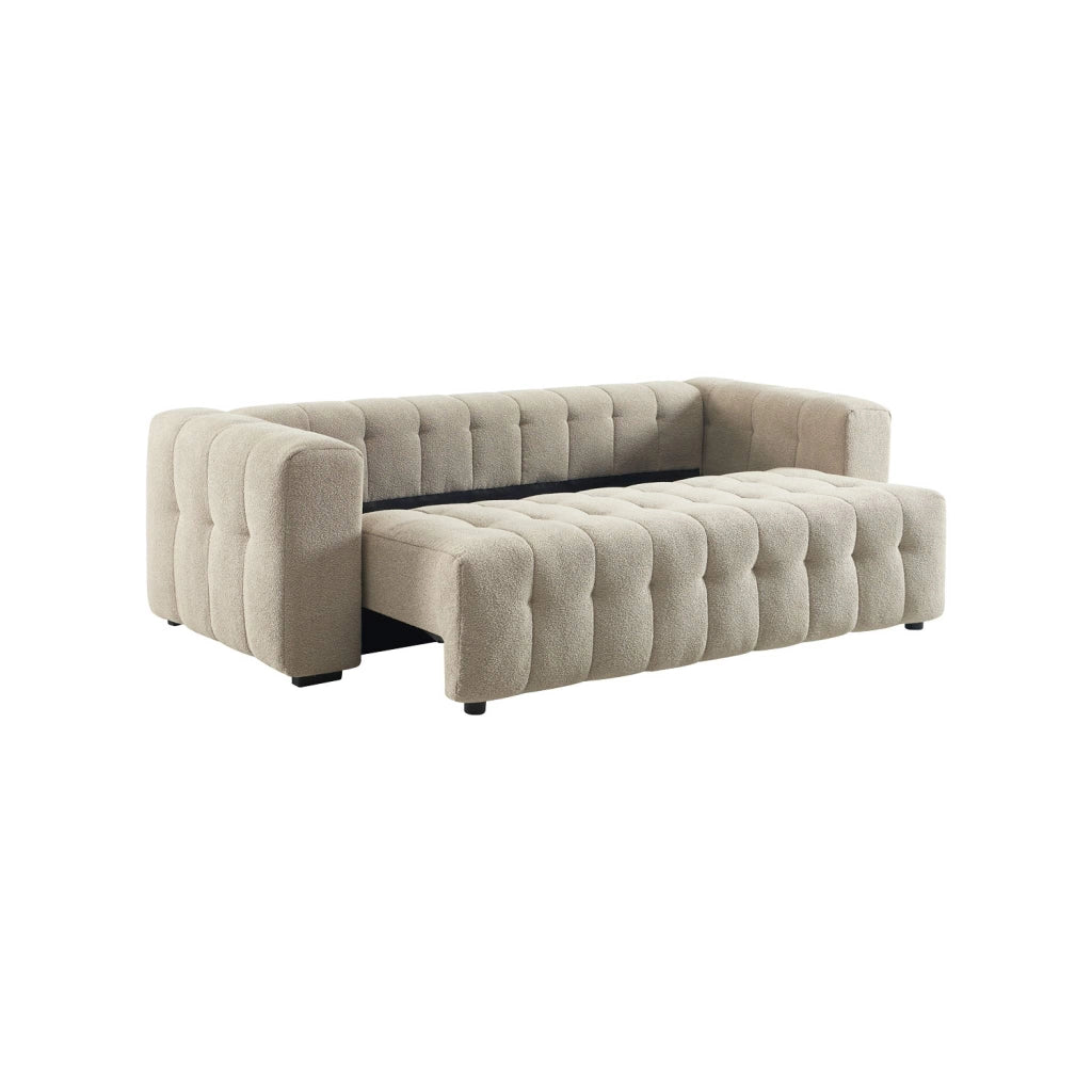 Divano letto in bouclé compresso testurizzato con contenitore, beige
