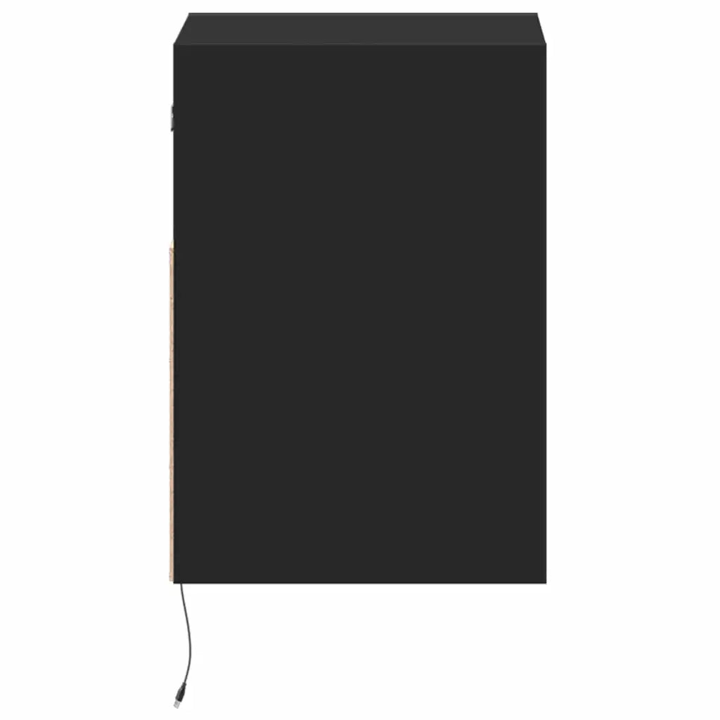 Set di 2 Comodini | Armadio da Notte | Mobiletto da notte a Parete con Luci LED Neri