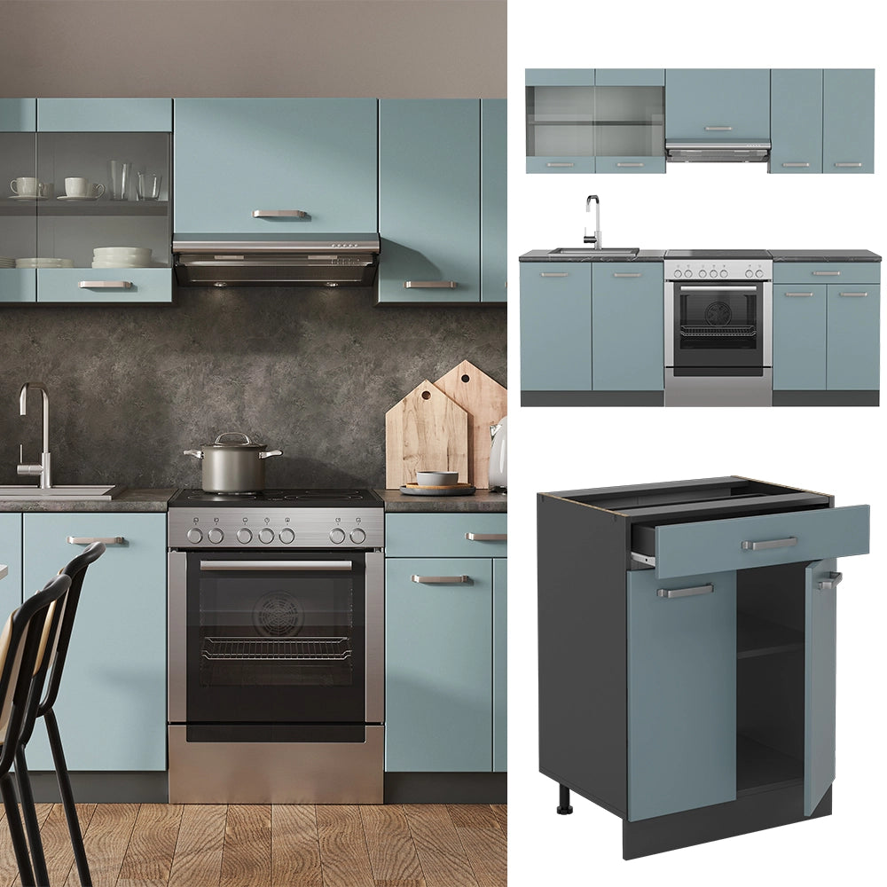 Vicco Cucina componibile Blu-grigio/antracite 200 cm , PL Rovere