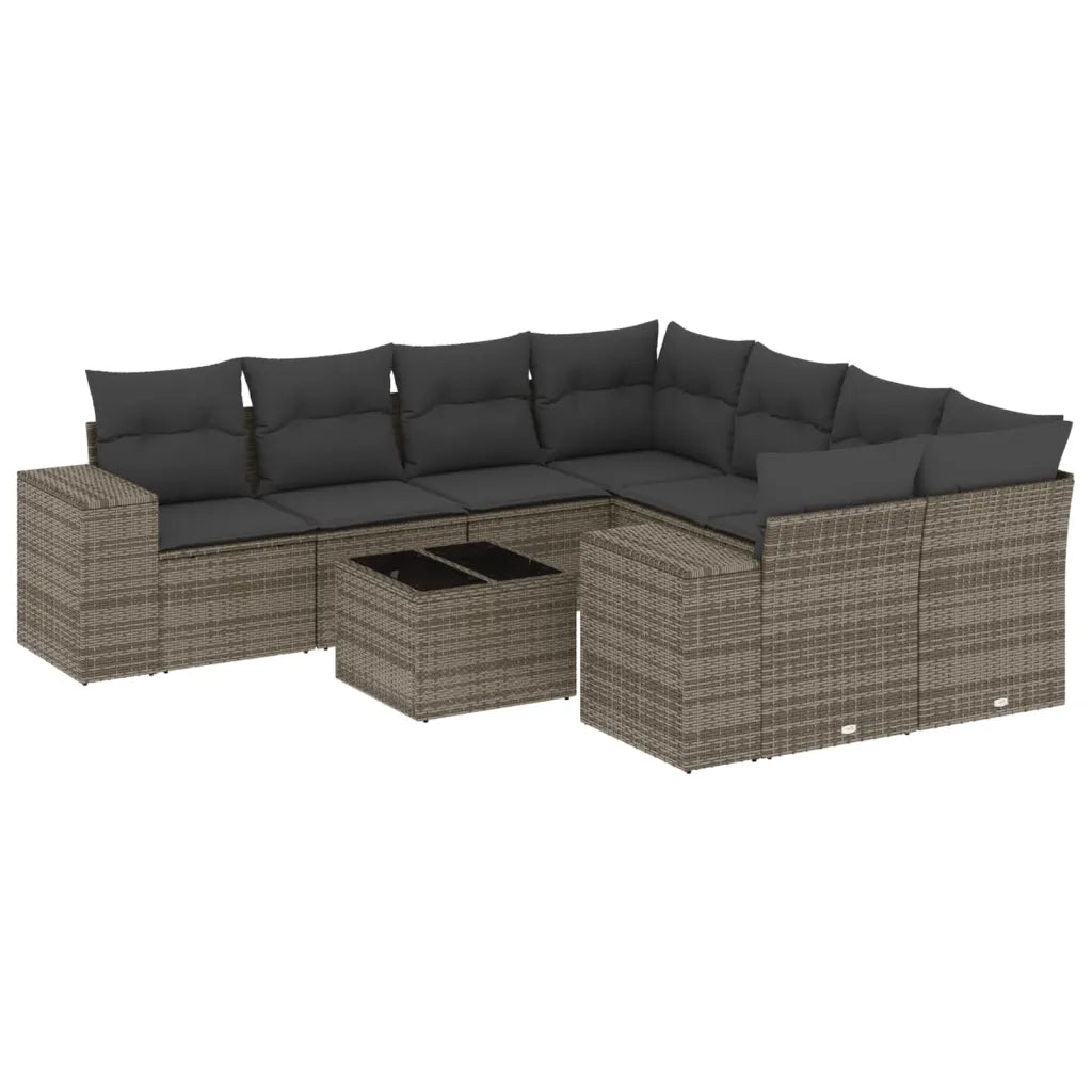 Set Divano da Giardino 9 pz con Cuscini Grigio in Polyrattan