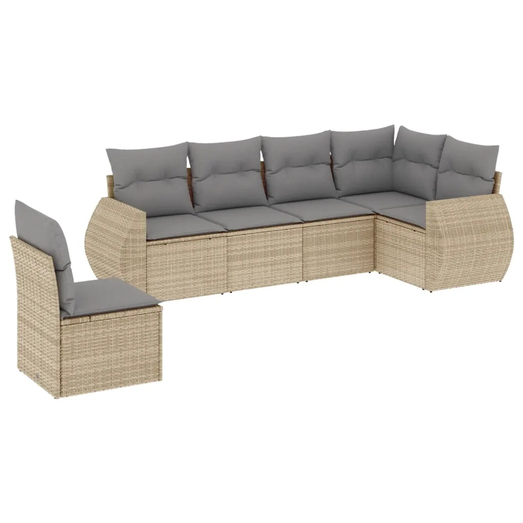 Set Divano da Giardino 6 pz con Cuscini Beige in Polyrattan 3221428