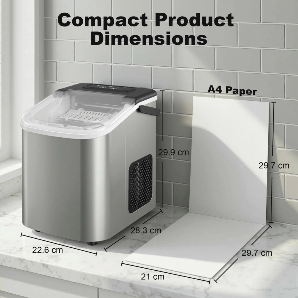Macchina per Ghiaccio 28,3x22,6x29,9 cm Produzione 12kg in 24 Ore 9 Cubetti in 7-10 Minuti con Sistema Autopulente