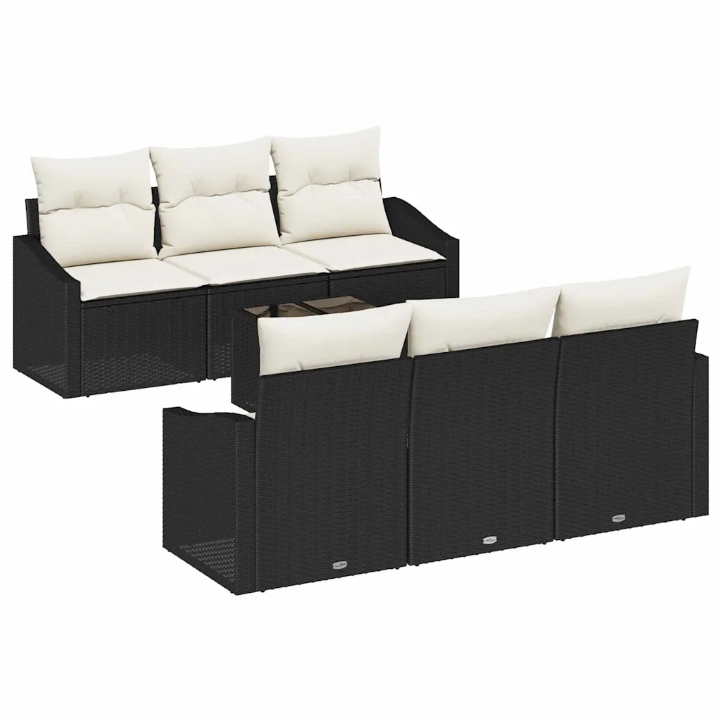 Set di divani con cuscino 7 pcs Nero e Crema polyrattan 3346607