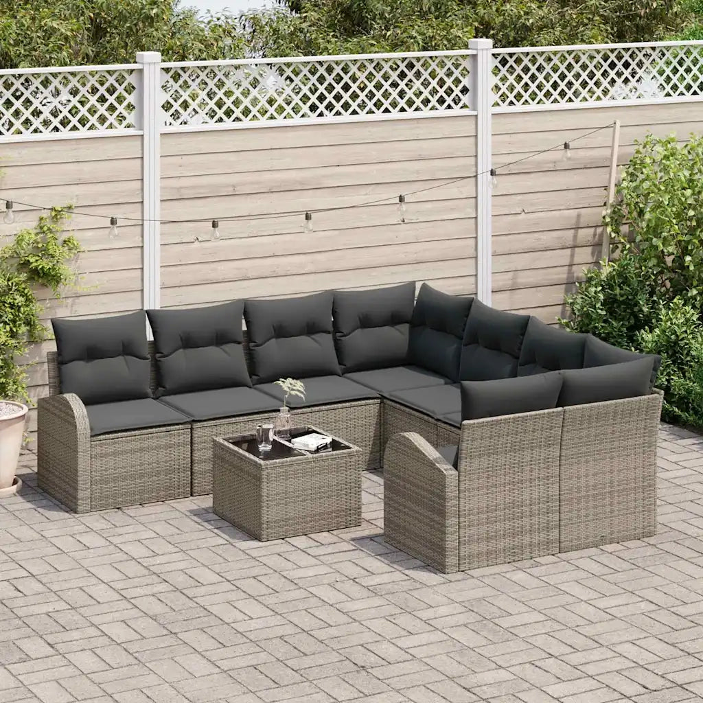 Set di divani con cuscino 9 pcs Grigio polyrattan 3354648