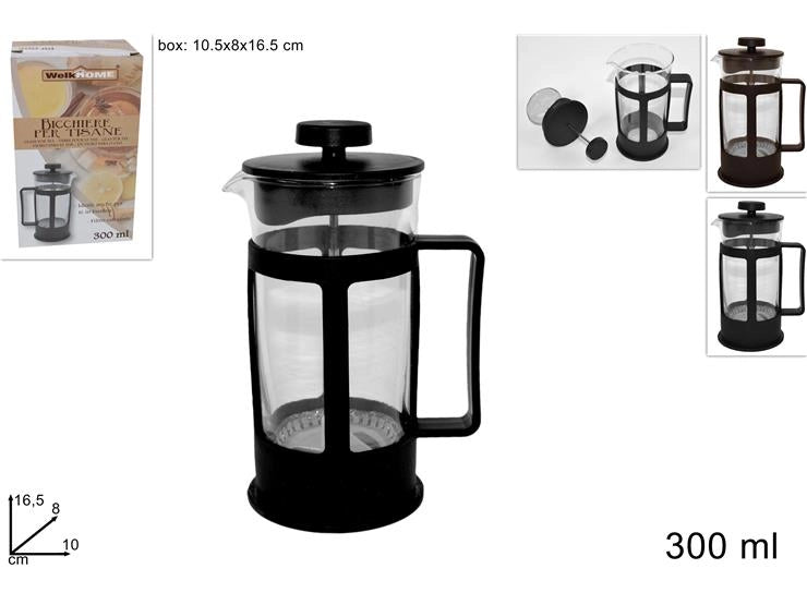 1 Pezzo Tisaniera Bicchiere per Tisane in Vetro 300 ml 2 Colori