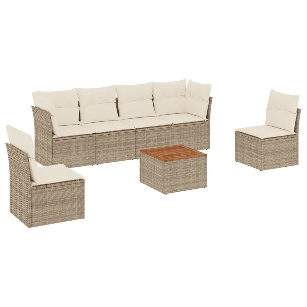 Set Divani da Giardino 7 pz con Cuscini Beige in Polyrattan 3255883