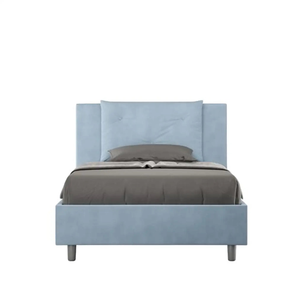 Letto una piazza e mezza con rete imbottito 120x190 microfibra azzurro Appia