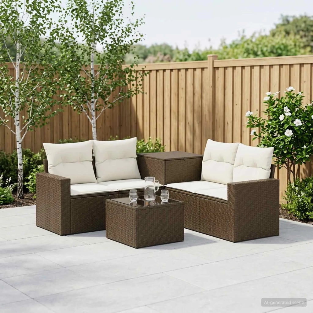 Set di divani 6 pz Marrone e Bianco Crema 3447400