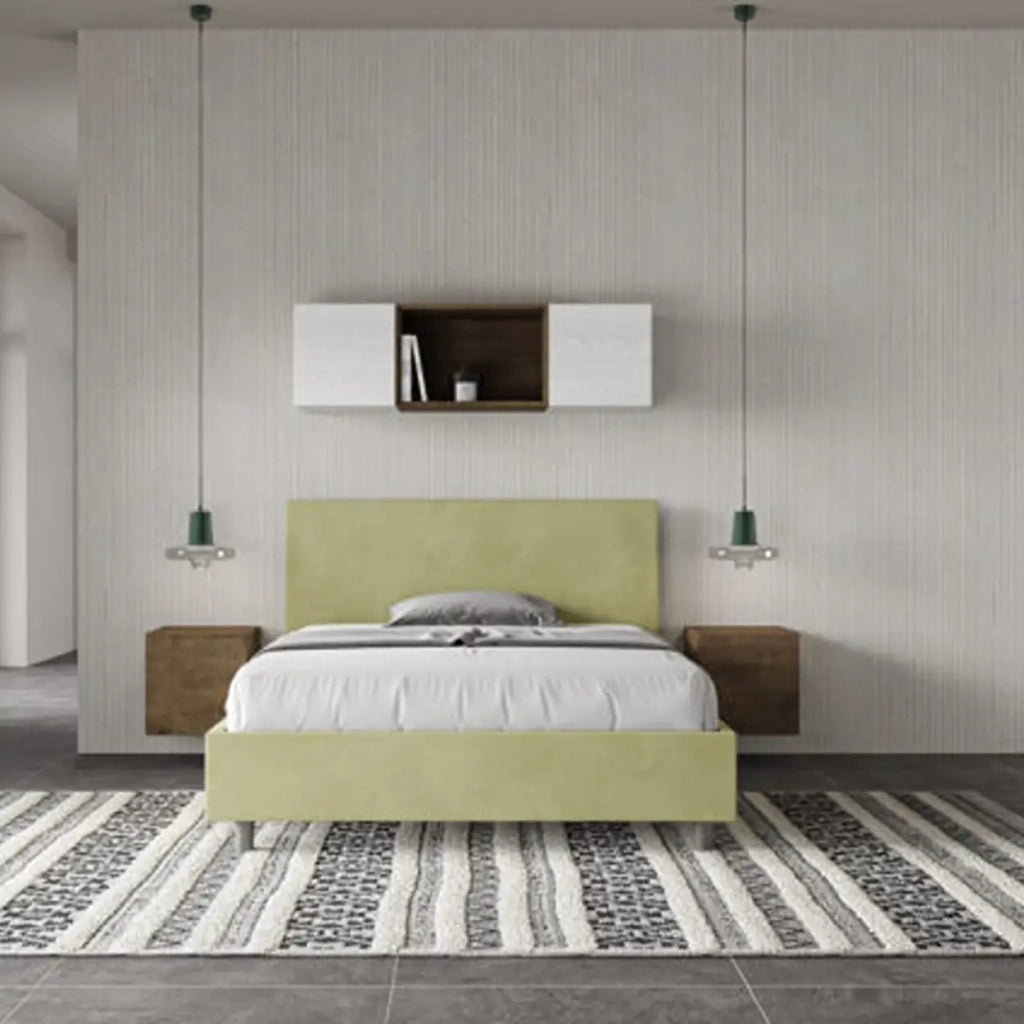 Letto matrimoniale francese contenitore imbottito 140x210 microfibra tè verde Adele