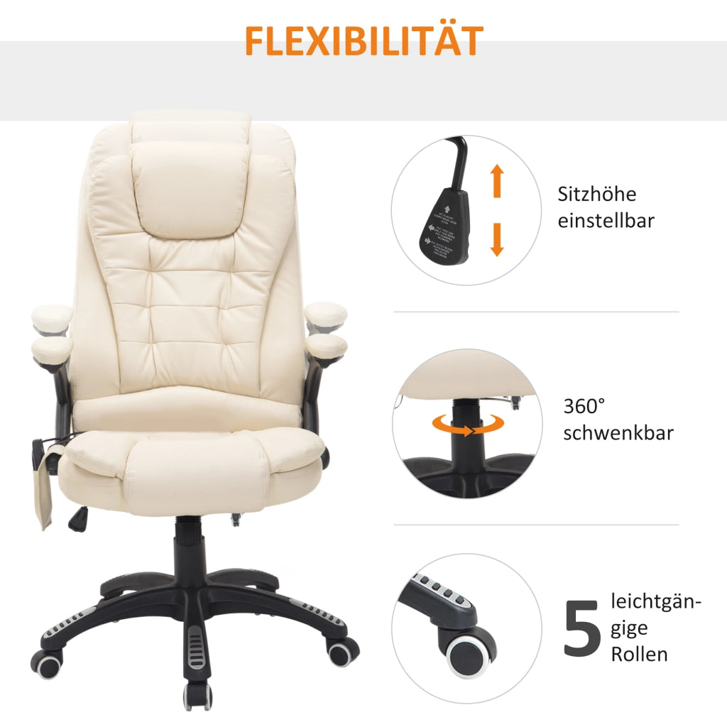 Sedia da ufficio con massaggio e riscaldamento ¨C zephmum ¨C regolabile in altezza, crema e nero