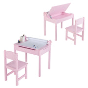 Tavolo per bambini con sedia vano portaoggetti e portarotolo per disegnare giocare, Set di tavolino con sedia Rosa