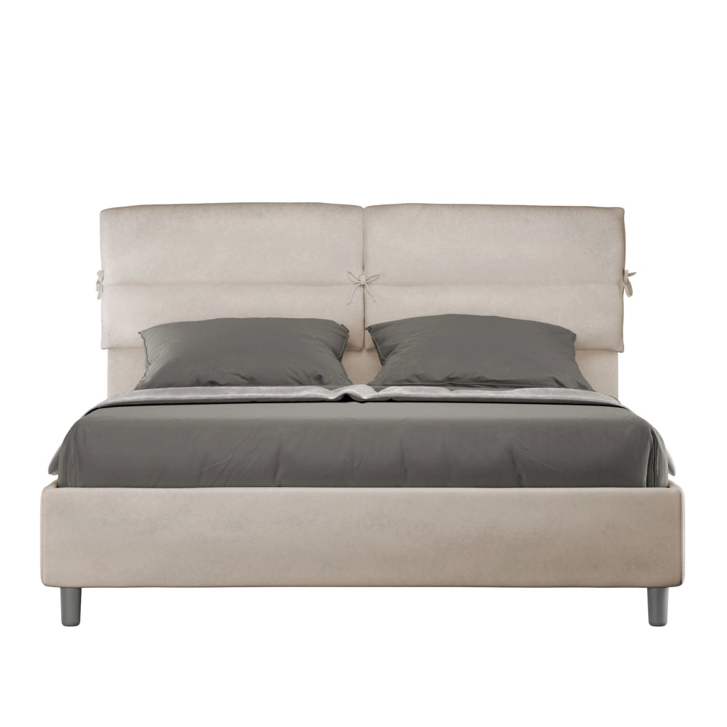 BS COM Letto matrimoniale contenitore imbottito 160x190 microfibra sabbia