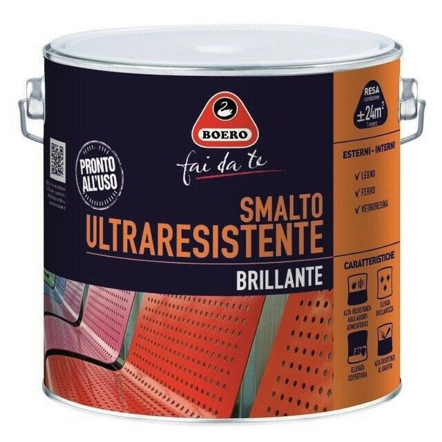 Smalto Ultraresistente Brillante Vernice Legno Ferro Salsedine Esterno 950 Boero Colori: Rosso Italia, Formato: 0,5 L