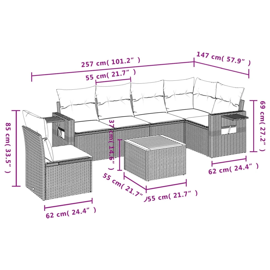 Set Divani da Giardino 7 pz con Cuscini Grigio in Polyrattan 3256921