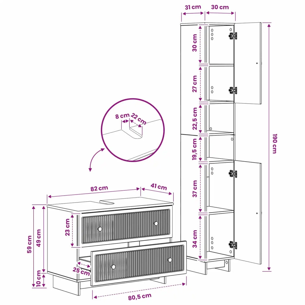 Set di Armadi da Bagno da 2 Pezzi EDE Grigio Cemento 3417498