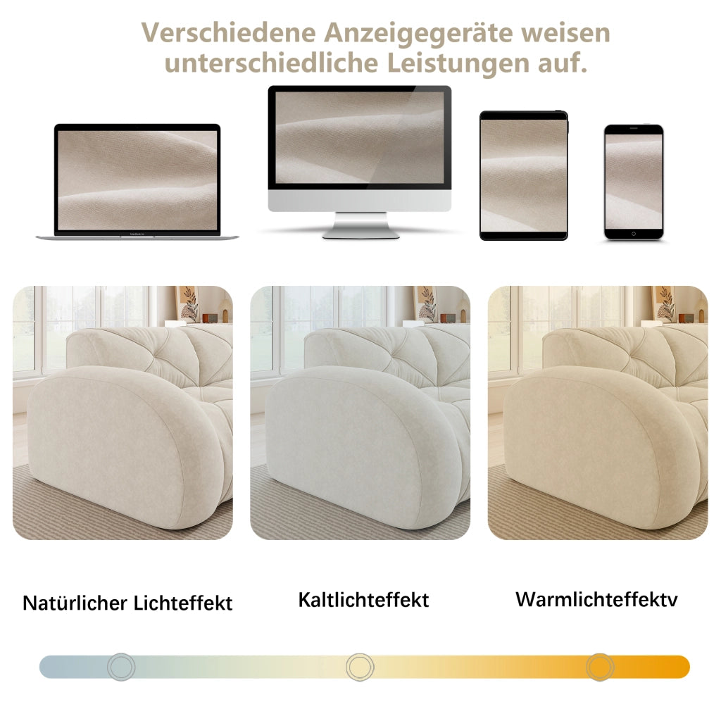 Pouf Ottoman in Chenille Beige Chiaro