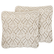 Cuscino Decorativo Beige Cotone Macramé 50 x 50 cm Corda Boho Retro Decor Accessori