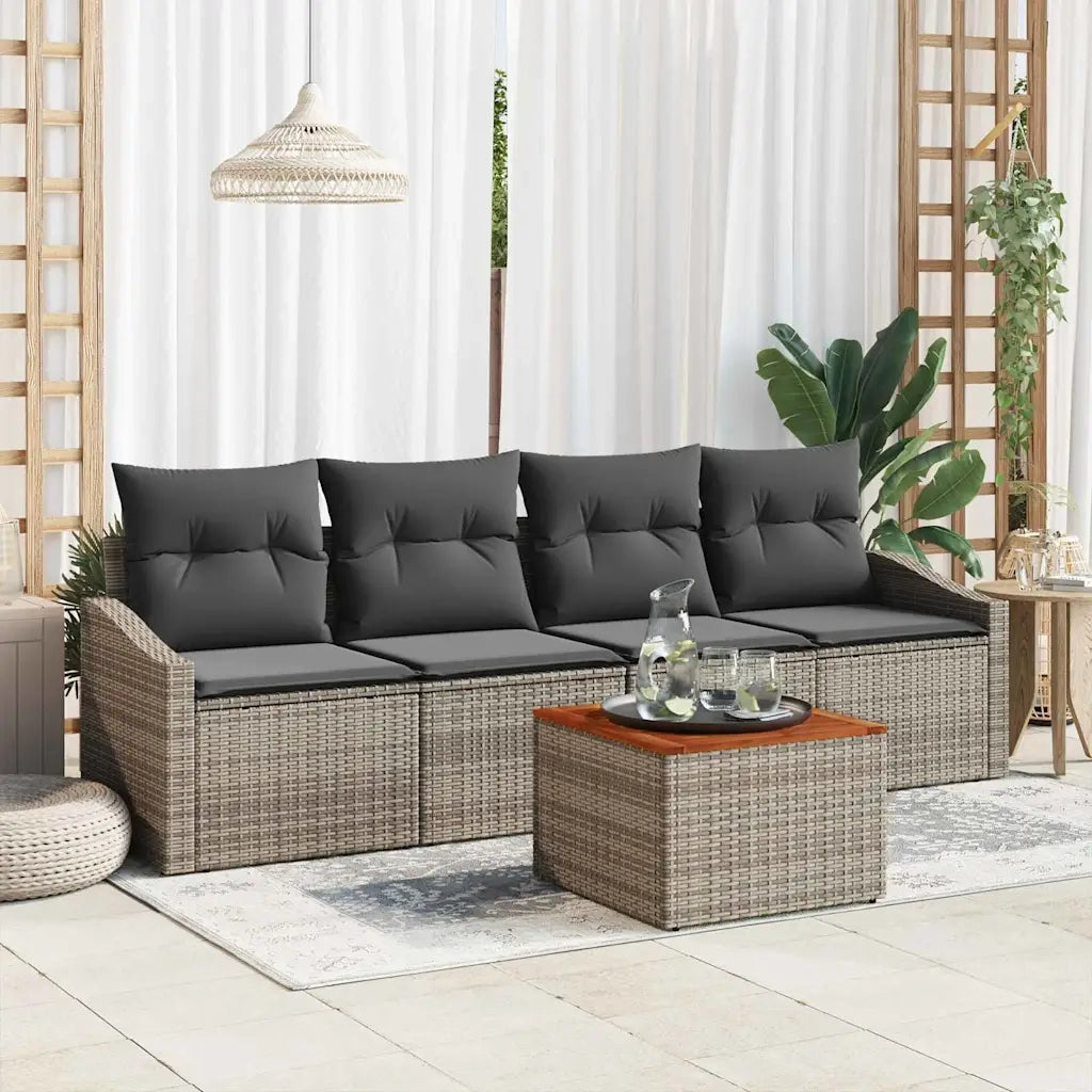 Set Divano da Giardino con cuscino 5 pcs Grigio polyrattan 3347762