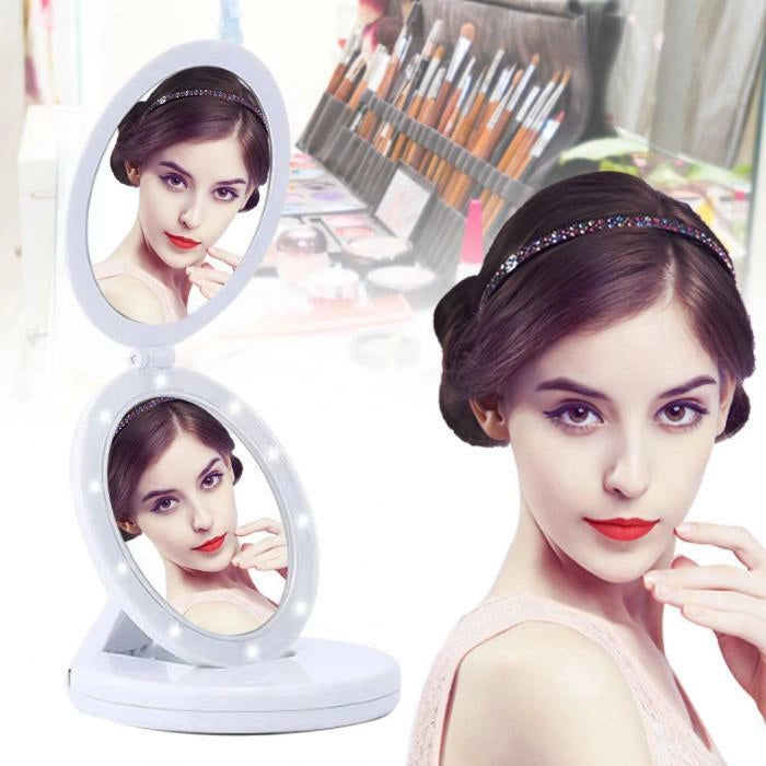 Doppio specchio pieghevole a LED Make up Specchio ingrandimento 5X makeup trucco