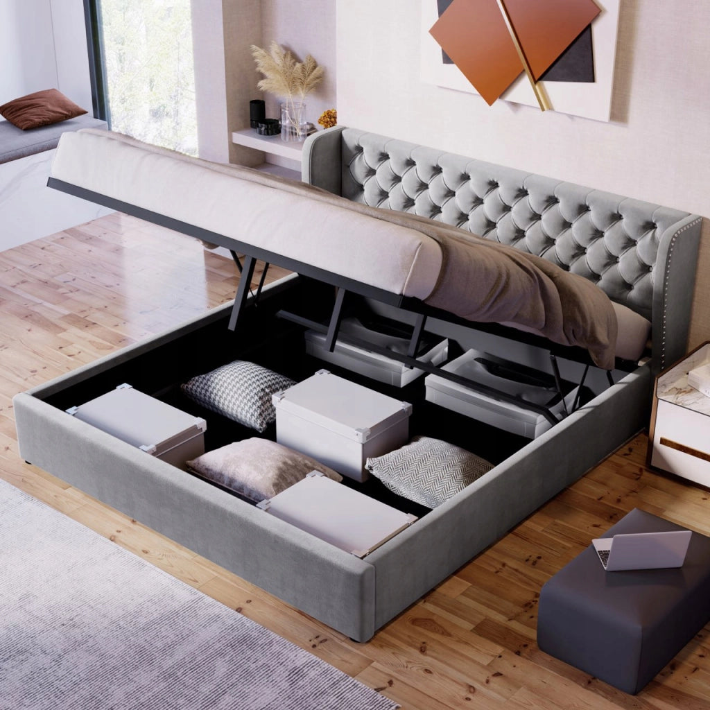 Letto imbottito 160x200 - Xylo - Grigio con sistema idraulico