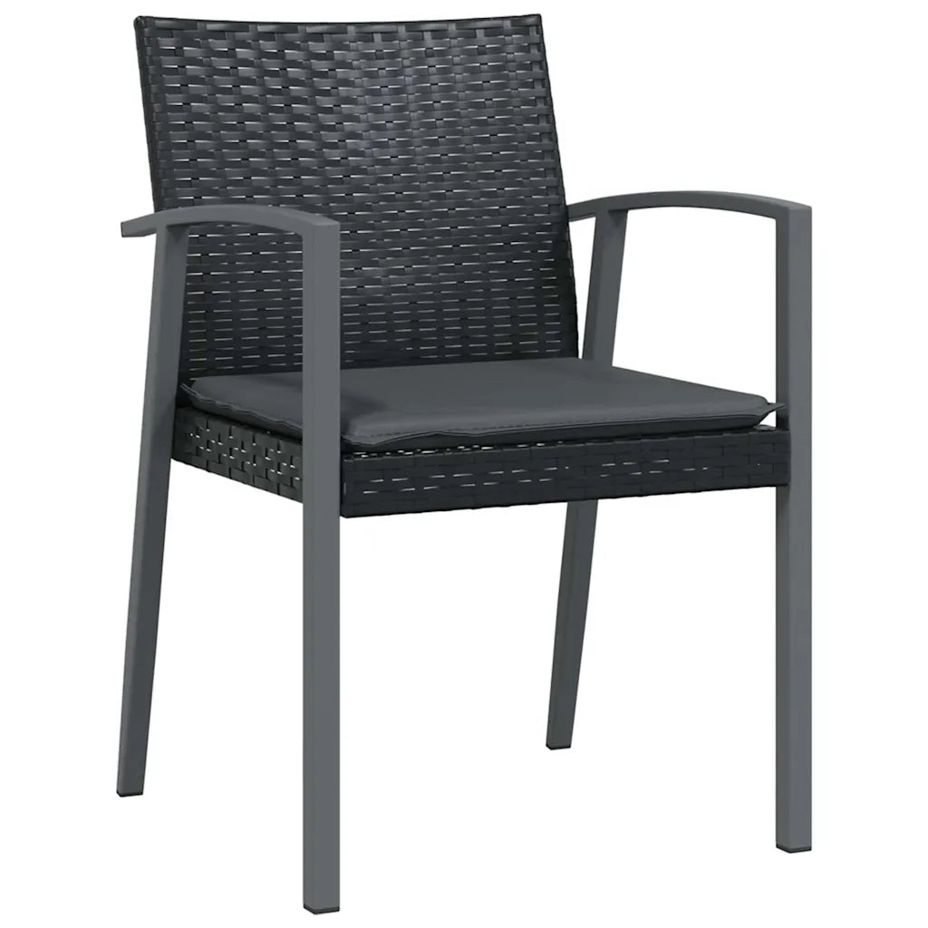 Set da Pranzo per Giardino 3 pcs Nero e Grigio Rattan in PE