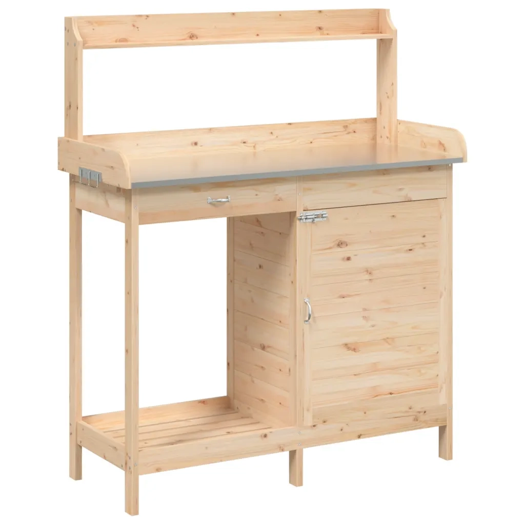 Tavolo da giardinaggio con armadietto in legno massello di abete 110,5 x 45 x 124,5 cm pratico vano portaoggetti stile da giardino legno naturale 02_0046204
