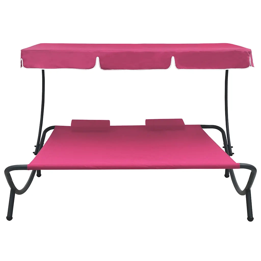 Lettino Prendisole | Sdraio da giardino | Lettino da sole con Baldacchino e Cuscini Rosa
