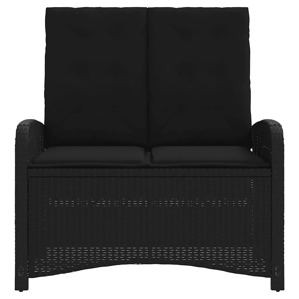 Panca Reclinabile da Giardino con Cuscini-Sgabello-Sedia da esterno Nera in Polyrattan 651384