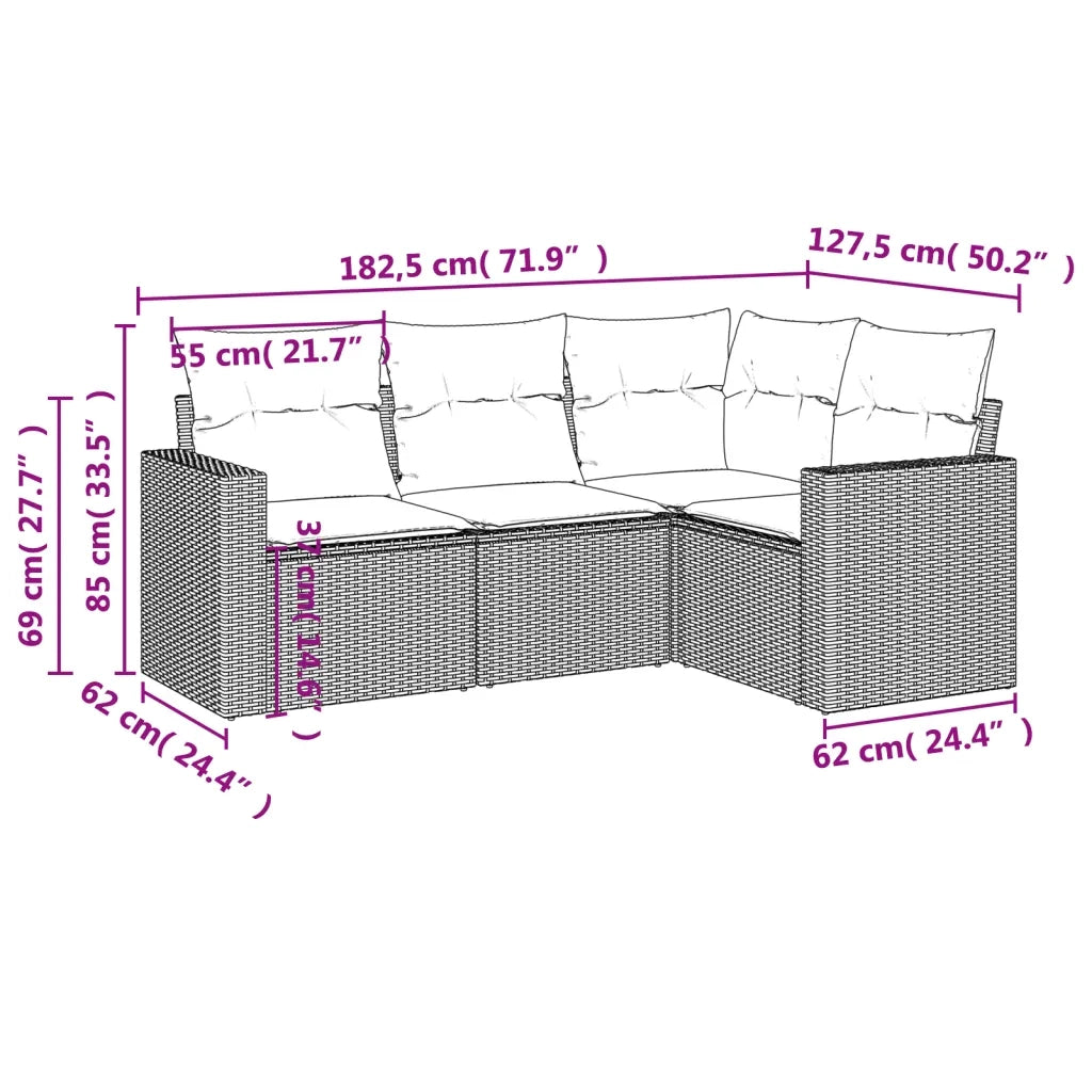 Set Divani da Giardino 4 pz con Cuscini in Polyrattan Grigio 3251247