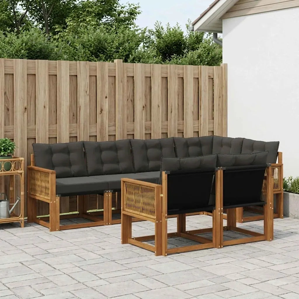 Set di divani da esterno con cuscino 7 pcs Naturale e Nero 3382020