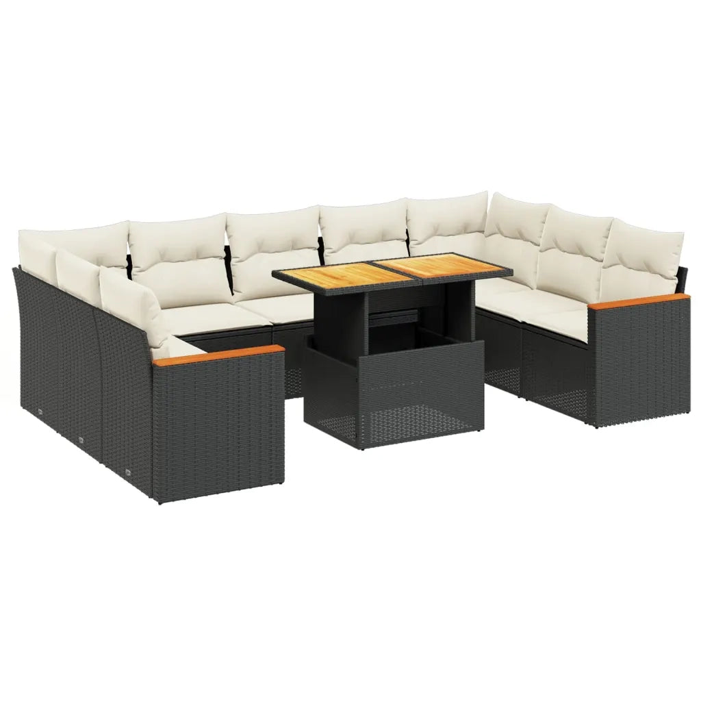 Set Divani da Giardino 10pz con Cuscini in Polyrattan Nero 3273219