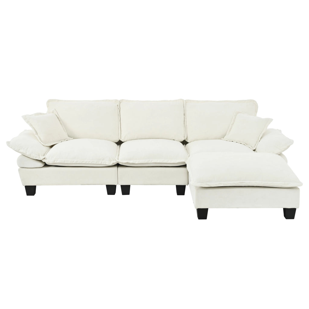 Divano Angolare Modulare con Ottomane ¨C Xylo ¨C Chaise Longue, Tessuto Chenille, Cuscini, Beige