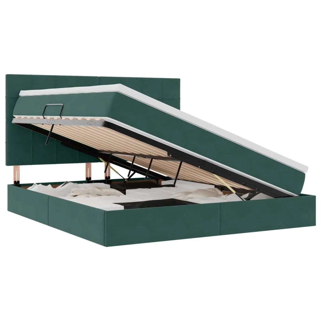 Letto con contenitore e materasso Verde Scuro 180 x 200 cm