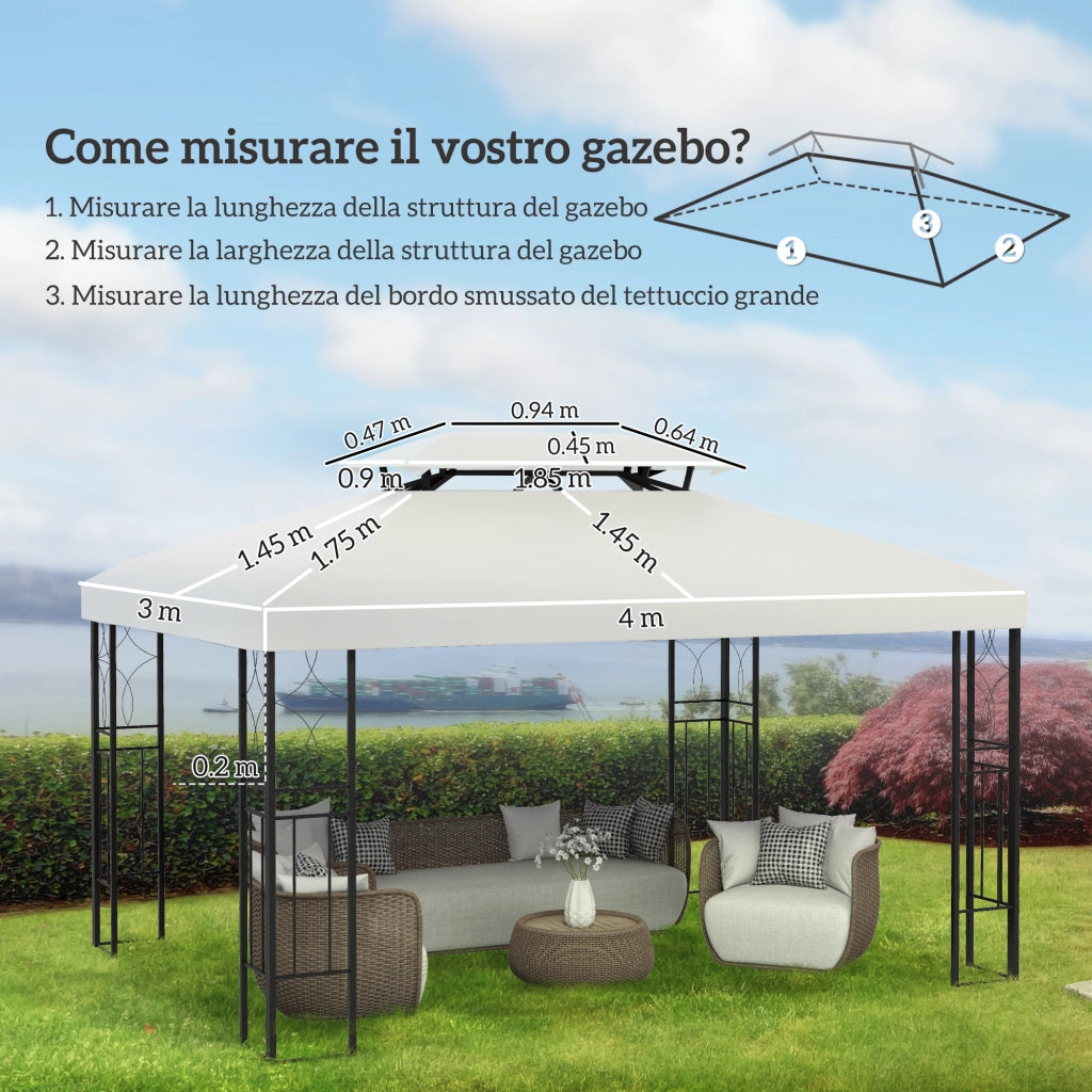 Copertura per Gazebo da Giardino Tetto Sostitutivo Anti-UV Impermeabile in Poliestere 3x4m. Beige