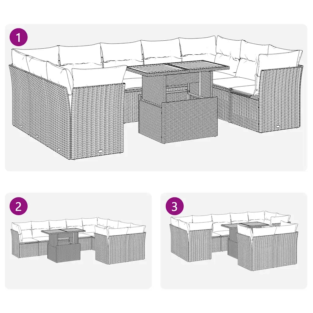 Set Divano da Giardino 10 pz con Cuscini Beige in Polyrattan 3326970