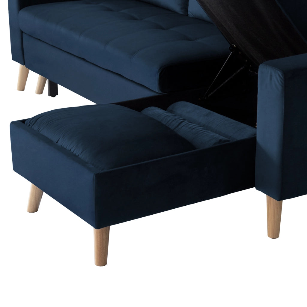 JAMESDivano letto angolare a 3 posti in velluto blu