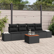 Set Divano da Giardino con cuscino 5 pcs Nero Poly Rattan