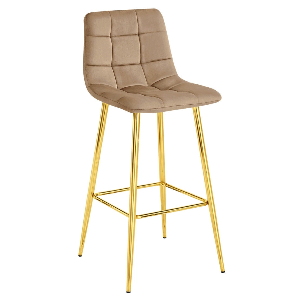 Sgabello Arceto in velluto marrone con gambe dorate