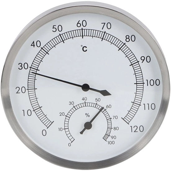 Termometro e Igrometro 2 in 1 per Sauna - Acciaio Inossidabile - Temperatura 10-120°C - Umidità 0-100%