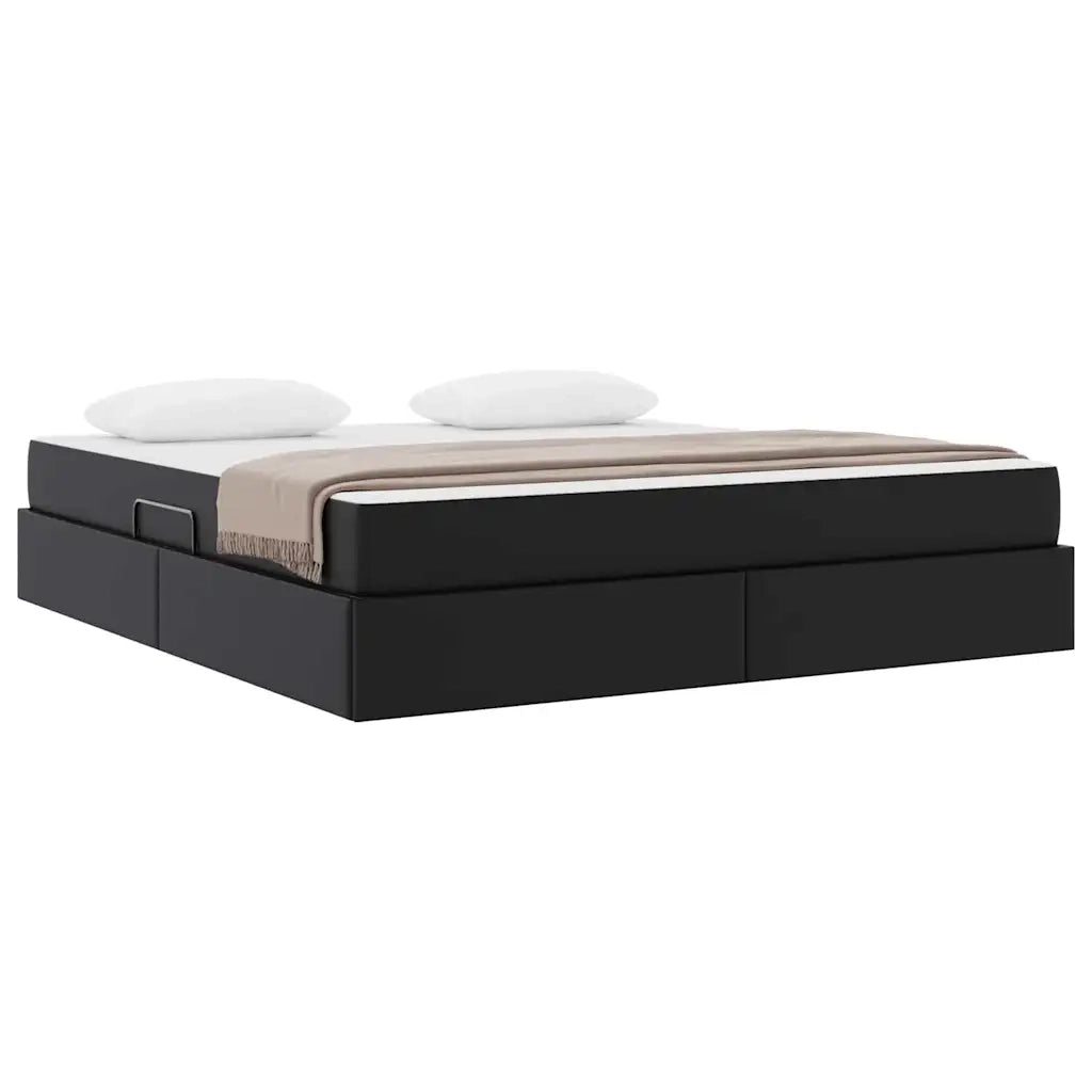 Letto con contenitore e materasso 2 pcs Nero Pelle