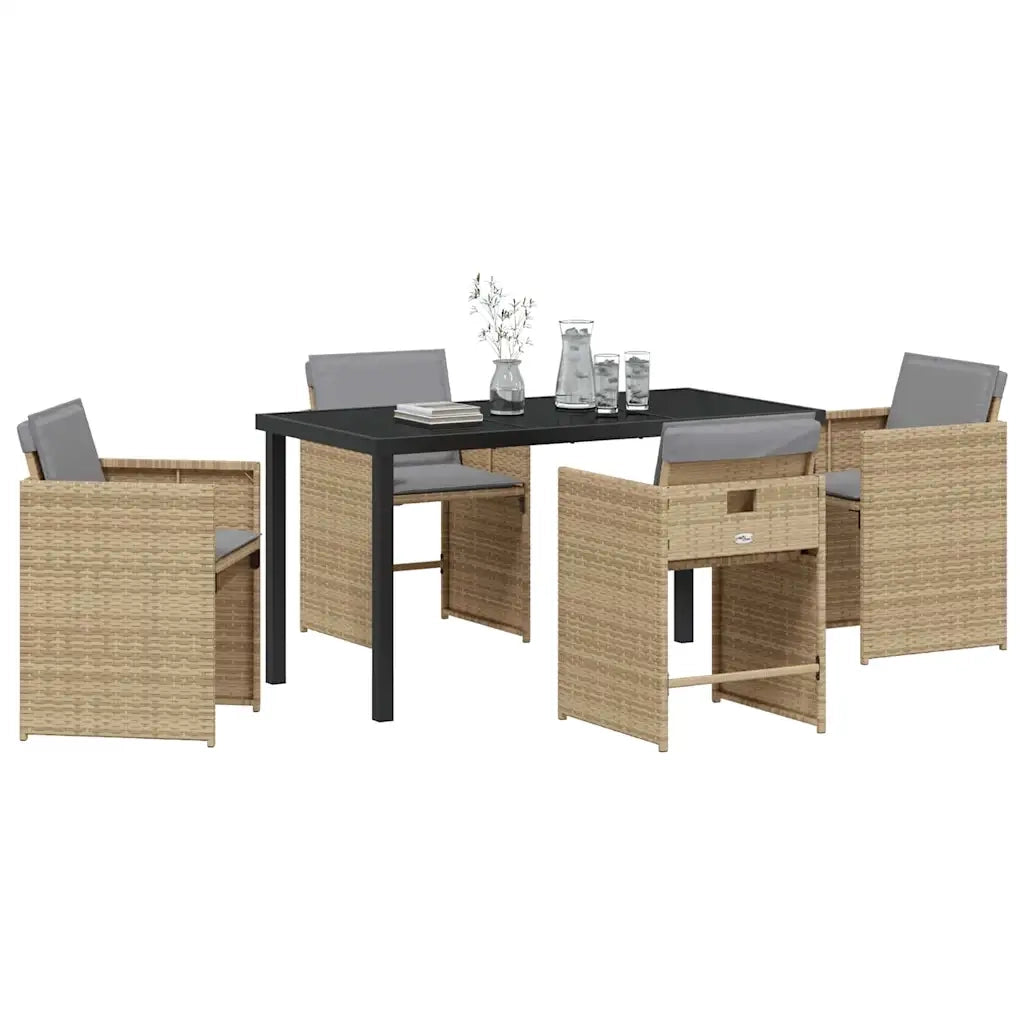Set da Pranzo per Giardino 5 pcs Beige polyrattan
