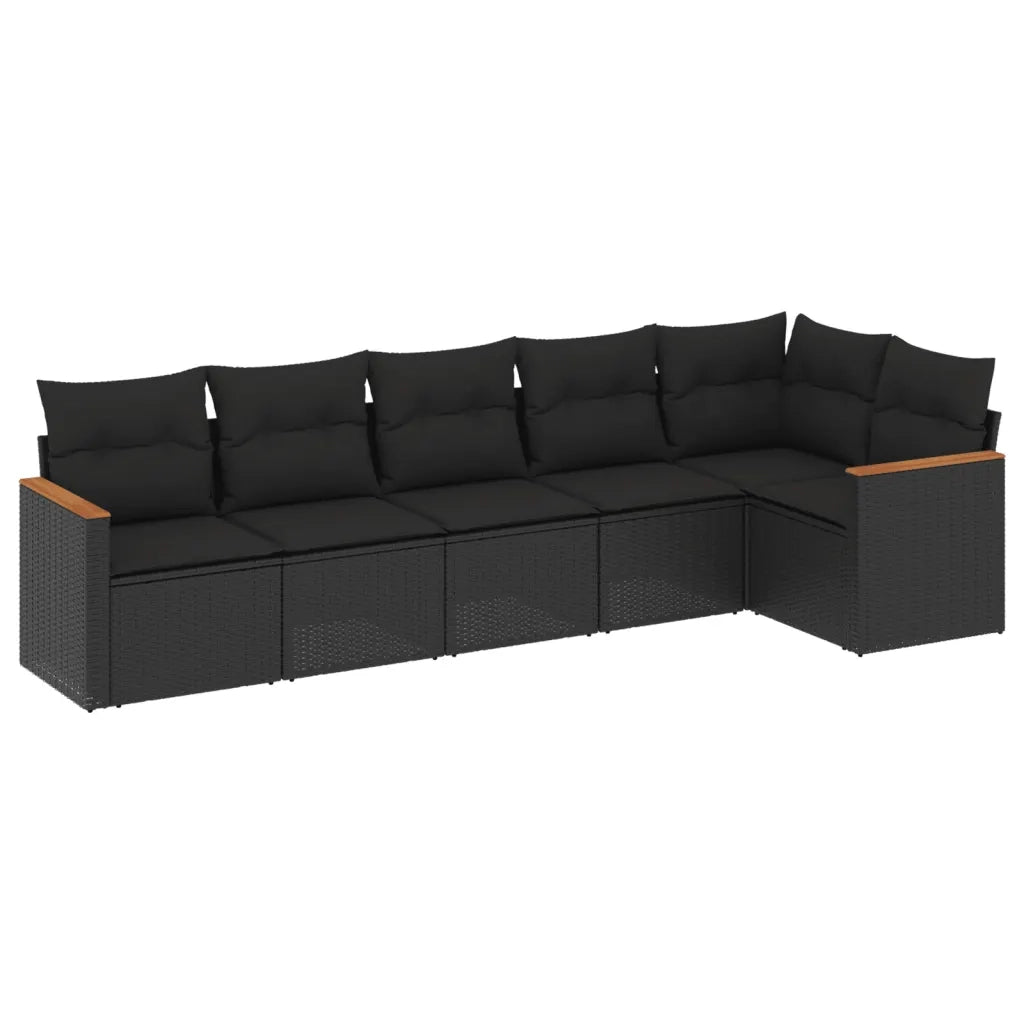 Set Divano da Giardino 6 pz con Cuscini Nero in Polyrattan 3225985