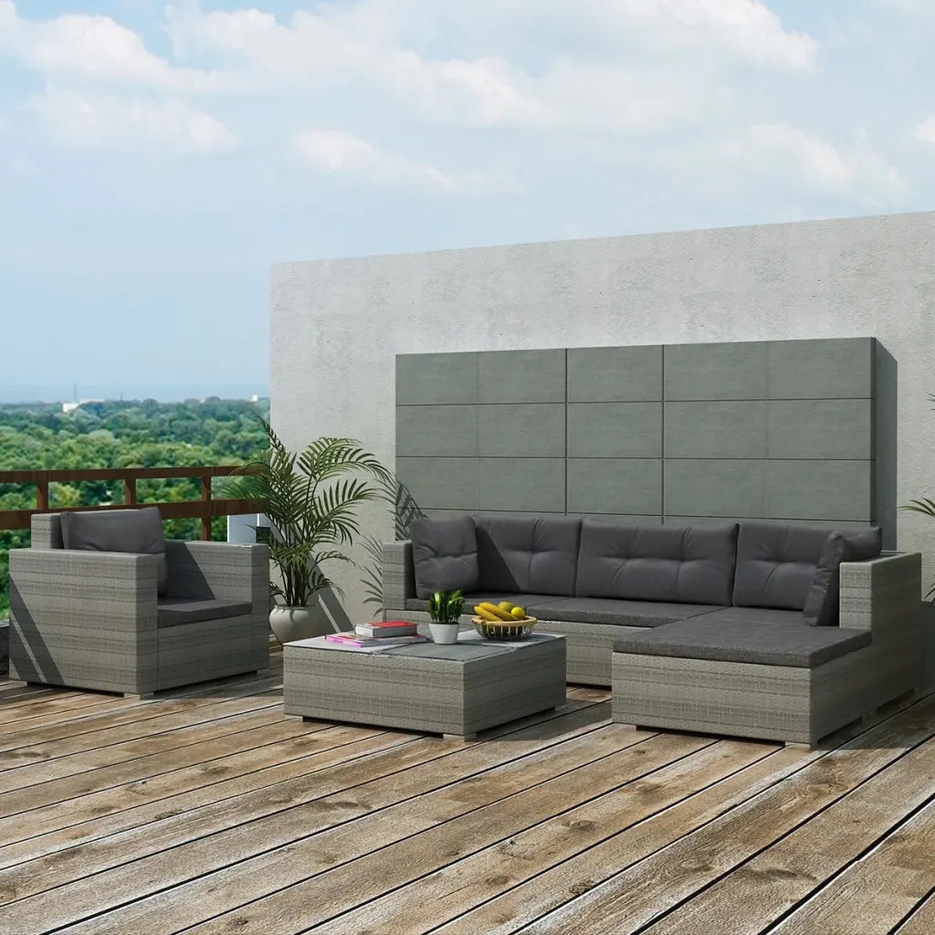 Set Divani da Giardino 6 pz con Cuscini in Polyrattan Grigio 42744