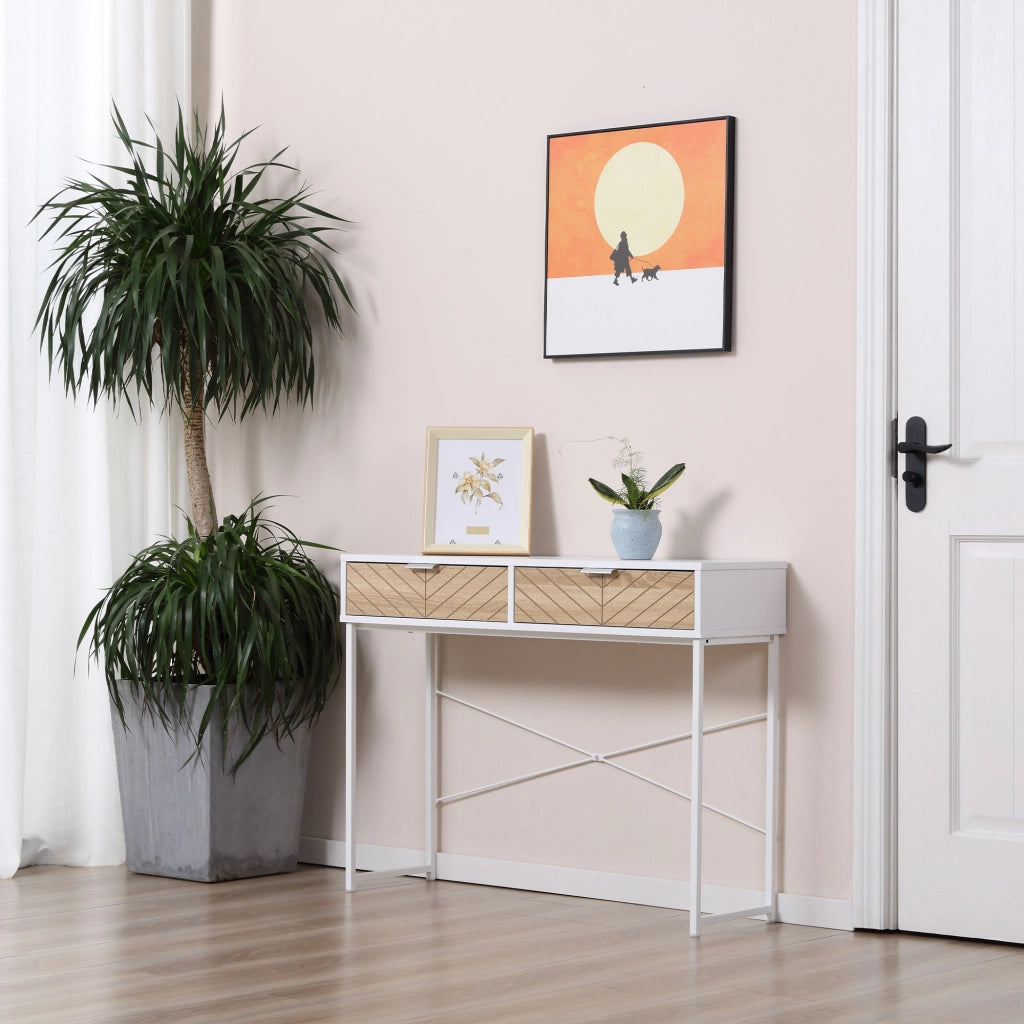 Tavolino con 2 cassetti design linee intagliate ¨C Minimal ¨C Bianco e rovere
