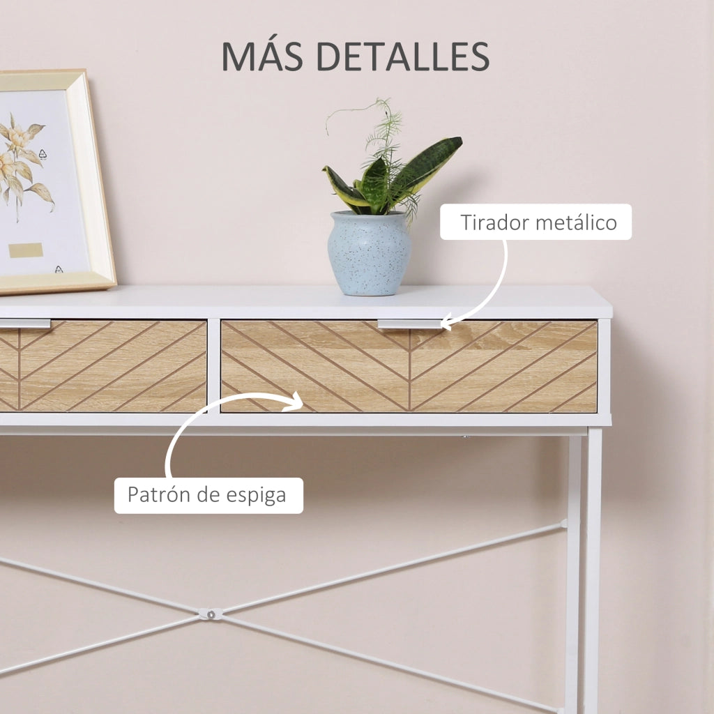 Tavolino con 2 cassetti design linee intagliate ¨C Minimal ¨C Bianco e rovere