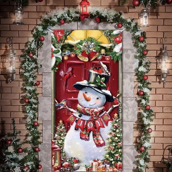 Decorazione di Natale per la porta con Babbo Natale in neve, copertura per la porta, sfondo per la fotografia di festa, sfondo per casa, scuola, inverno, Capodanno, 70,9 x 35,4 pollici