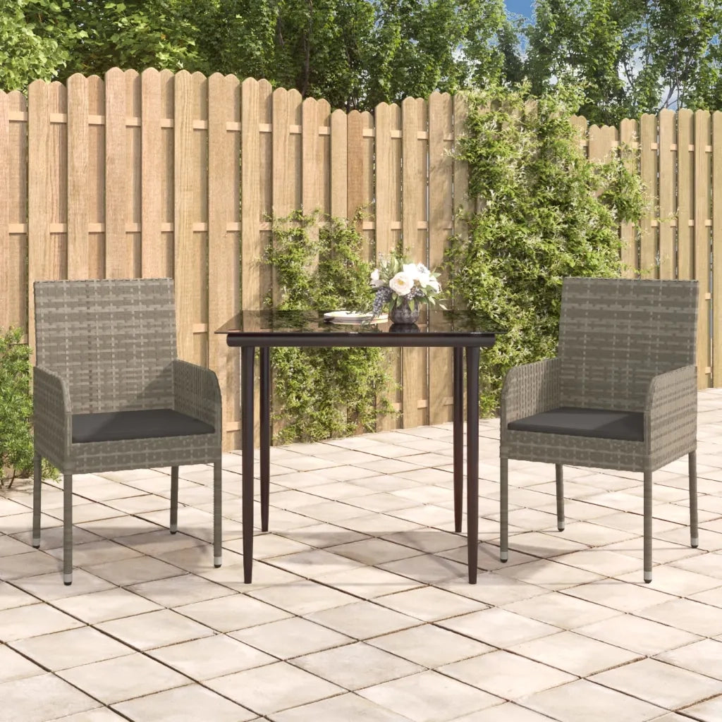 Set Salotto Giardino 3 pz | Set di Mobili da Esterno con Cuscini Nero e Grigio Polyrattan
